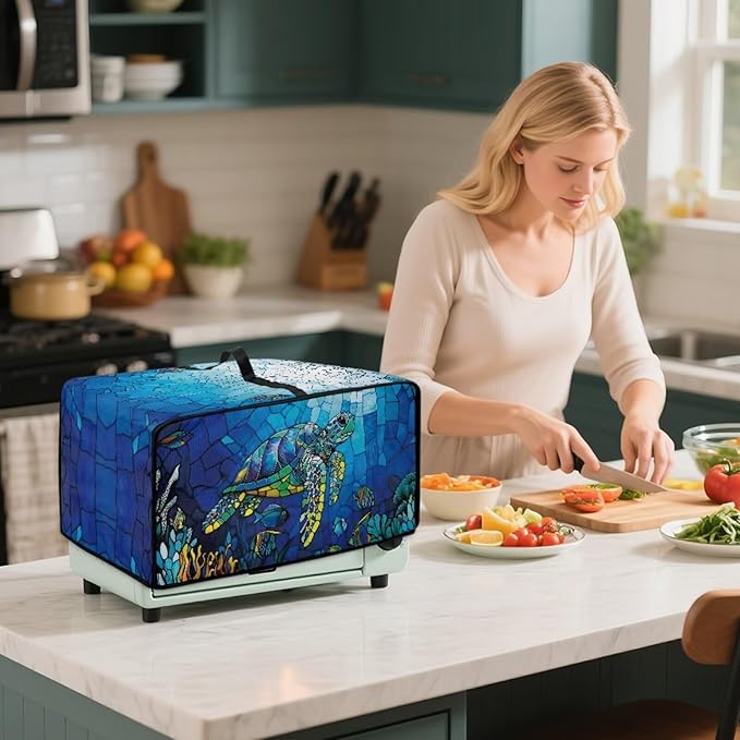 Glass Painting Sea Turtle Print Microwave Oven Cover Dustproof Toaster Oven - Image 4
