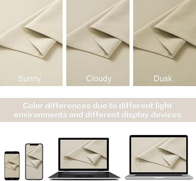 DUALIFE Cream Blackout Curtains 90 Inch Long 2 Panels Set Back Tab Loop Pocket - Image 5