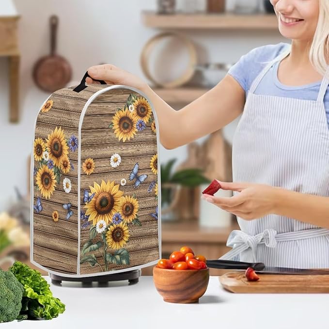 Sunflower Print Dust Cover for Blender Wood Design Blender Covers Stain - Image 2
