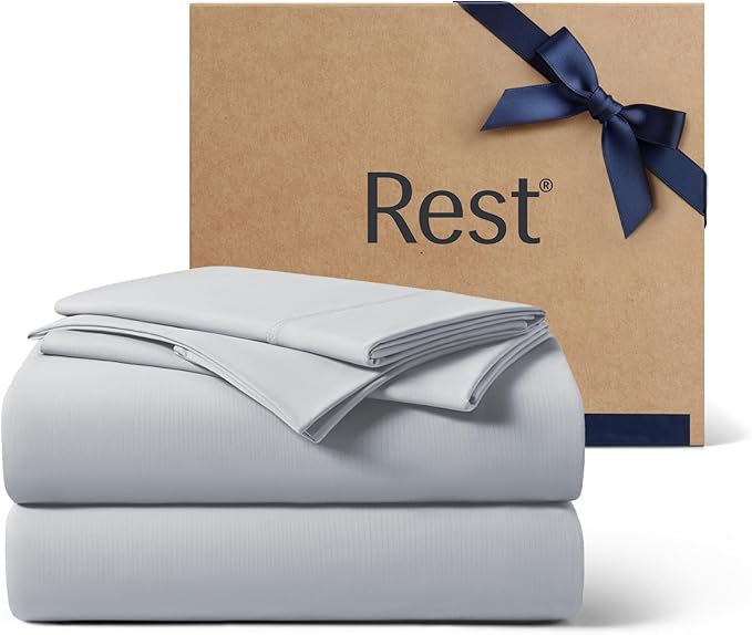 REST® Evercool®+ Cooling Sheet Set, Full Size, Light Gray, Breathable Bed Sheets by REST
