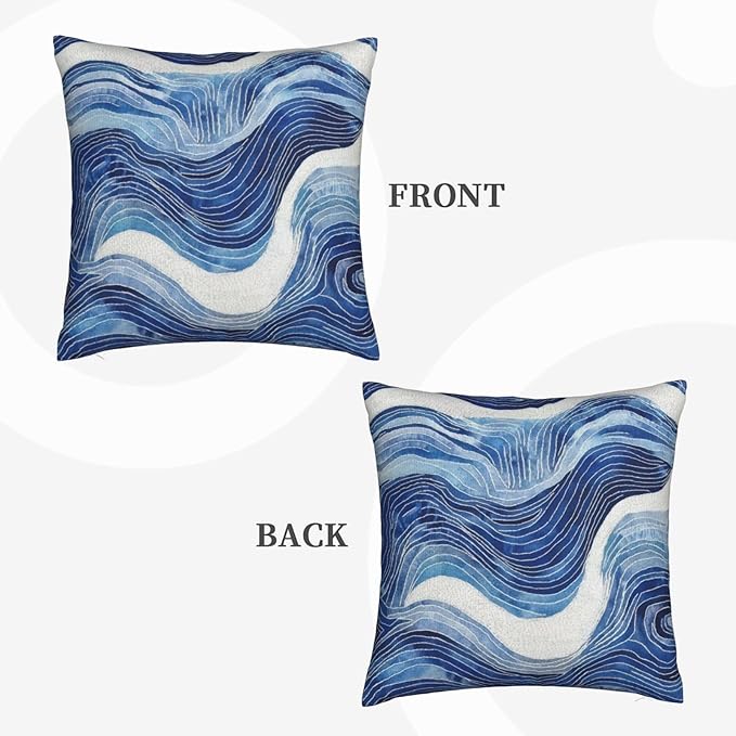Dark Blue Navy and White Waved Pillow Covers 18x18 Inch Decorative Modern - Image 8