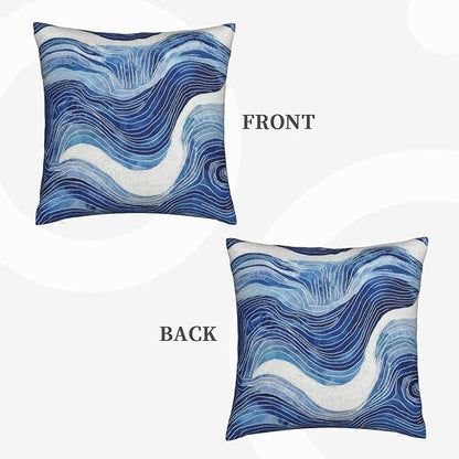 Dark Blue Navy and White Waved Pillow Covers 18x18 Inch Decorative Modern - Image 8