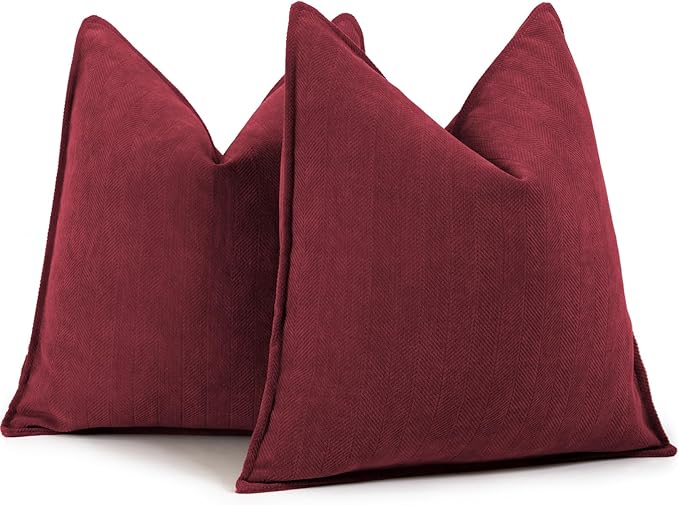 ZWJD Burgundy Pillow Covers 18x18 Set of 2 Chenille Throw Pillow Covers by ZWJD