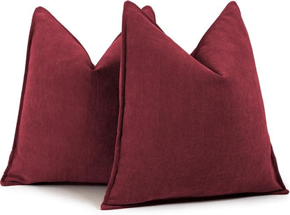 ZWJD Burgundy Pillow Covers 18x18 Set of 2 Chenille Throw Pillow Covers by ZWJD
