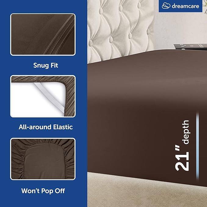 DREAMCARE Queen Sheet Set – 4 pcs Cooling Sheets – up to 21” Extra Deep Pocket - Image 7