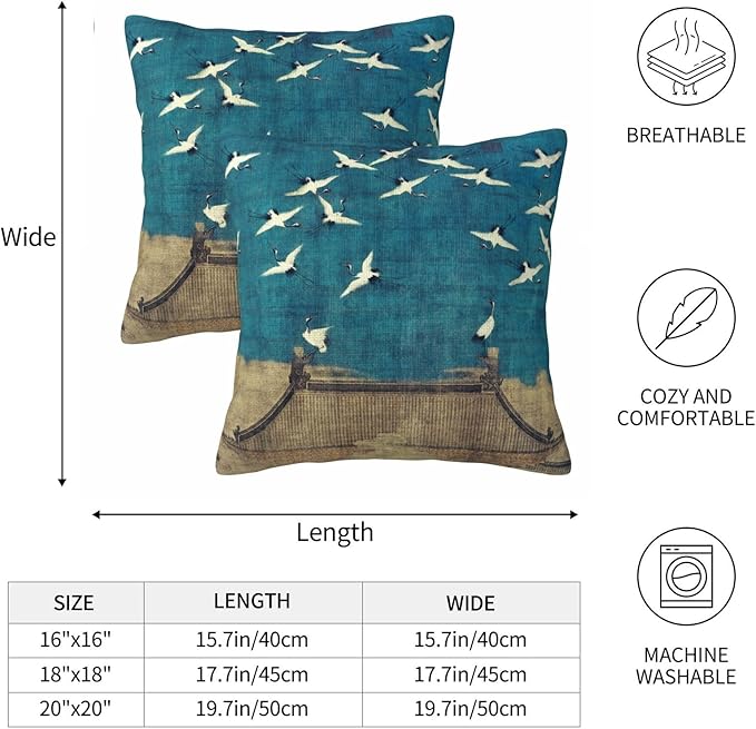 Blue Vintage Chinoiserie Bird Throw Pillow Covers 18x18 Inch Set of 2 Farmhouse - Image 6
