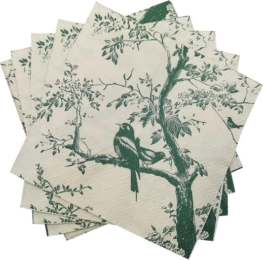 100 Pack Sage Green Paper Cocktail Napkins, Special Birds and Tree Decorative by WNYLEPL