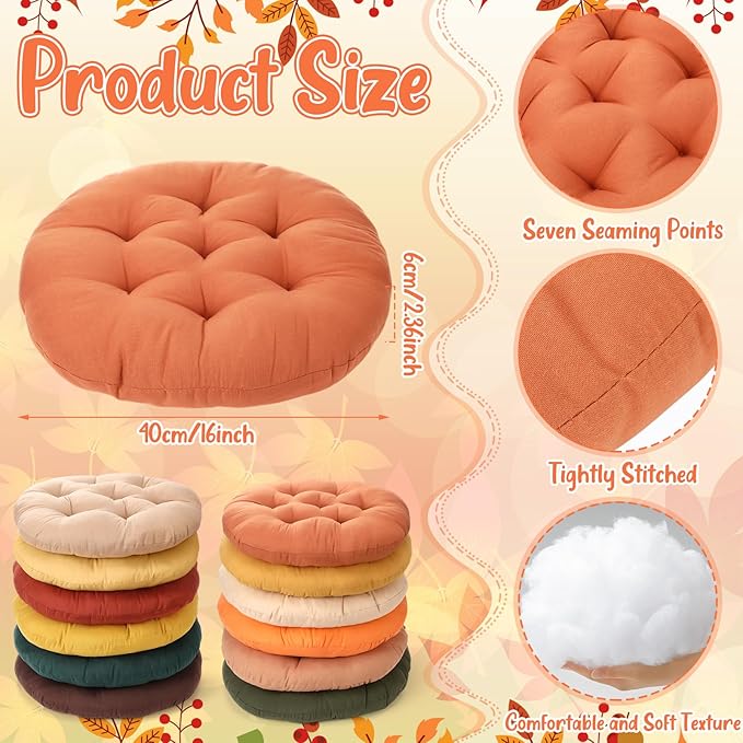 Fumete 12 Pcs Floor Pillows Cushions Seating 16 x 16 Inches Color Round Seat - Image 3