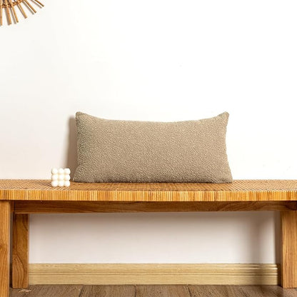14x26 inch Boucle Lumbar Pillow Cover, Camel Woven Texture Neutral Long Pillow by JoraLion