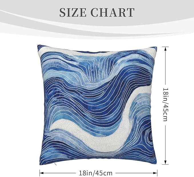 Dark Blue Navy and White Waved Pillow Covers 18x18 Inch Decorative Modern - Image 7