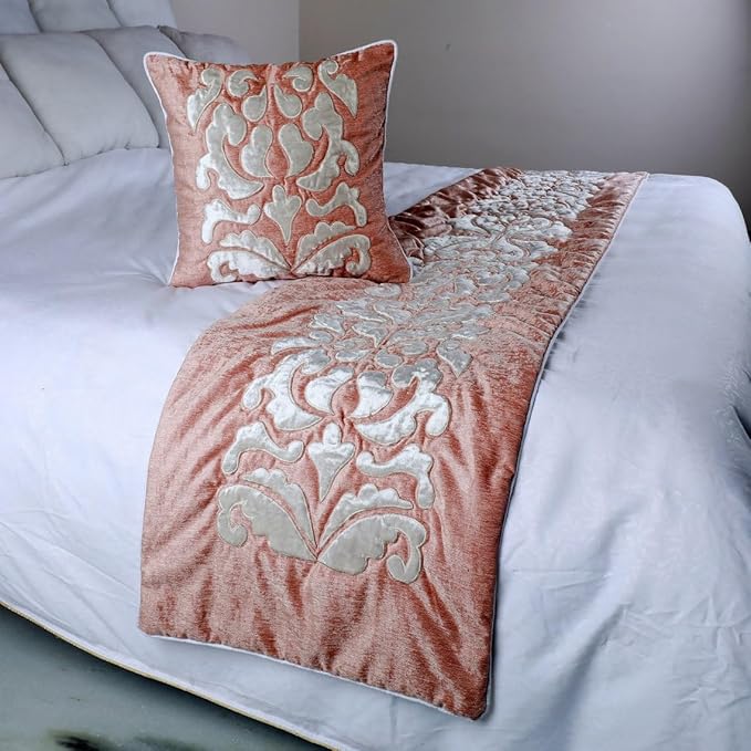 The HomeCentric Decorative Peach & Ivory Twin 53 x 18 inch Bed Runner - Image 4