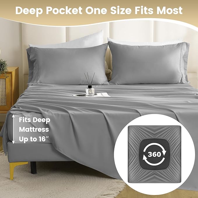 King Sheet Set - 4 Piece Silky Ultra Soft Breathable Bed Sheet Set, Hotel - Image 5