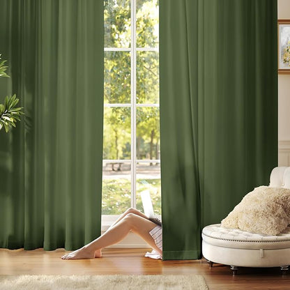 Anmao Non-See-Through Olive Green Privacy Semi Sheer Curtains by Anmao