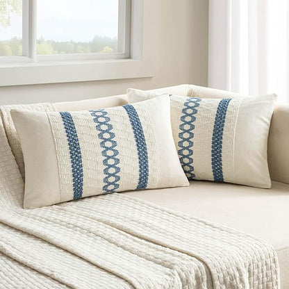 MIULEE Set of 2 Coastal Blue Boho Decorative Lumbar Pillow Covers 12x20 Inch by MIULEE