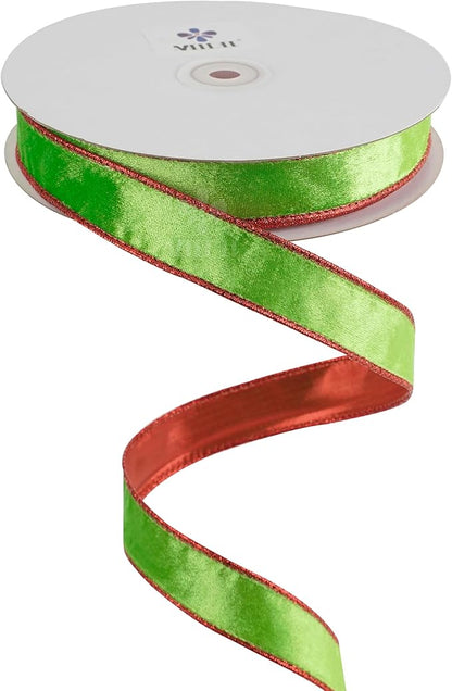 MEEDEE Lime Green and Red Velvet Christmas Ribbon by MEEDEE