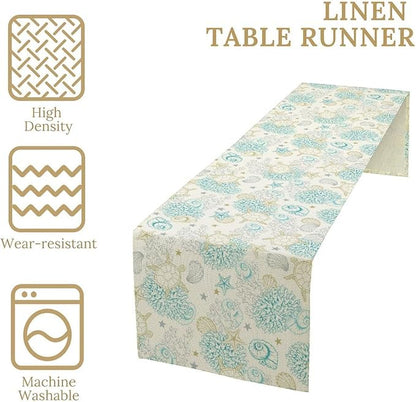 Ocean Coastal Table Runner, Nautical Summer Beach Coral Sea Turtle Table Runner - Image 6