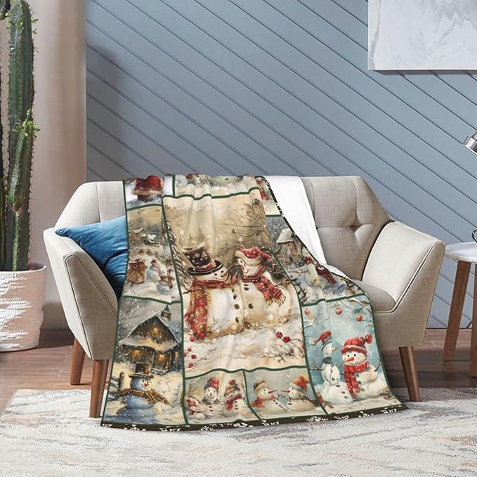 Retro Snowman Blanket Christmas Snowman Throw Blanket Flannel Stuff Merch Cozy - Image 7
