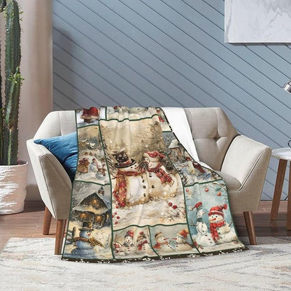 Retro Snowman Blanket Christmas Snowman Throw Blanket Flannel Stuff Merch Cozy - Image 7