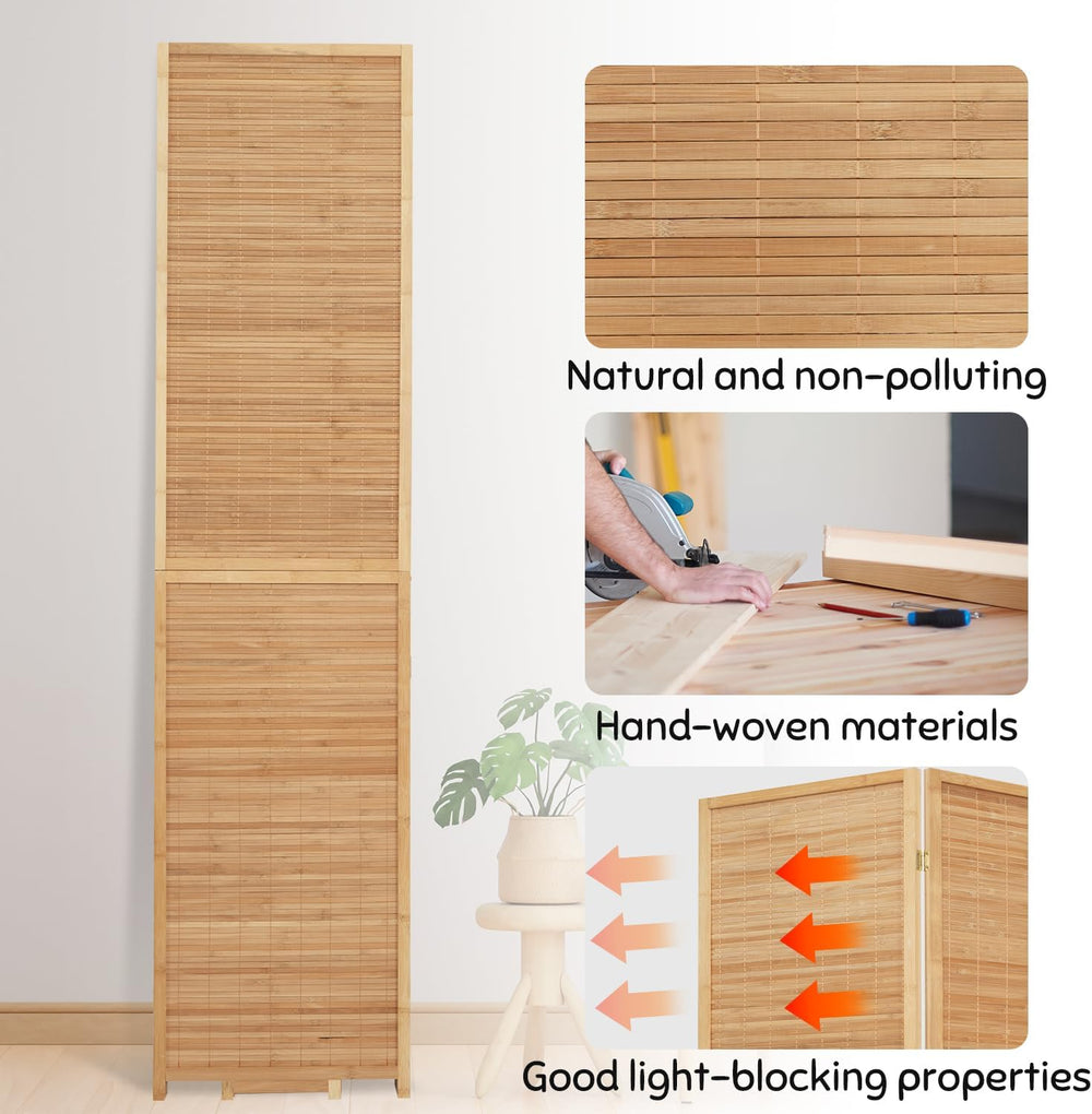 Bamboo Mesh Woven Room Divider 5.6FT,4 Panel Folding Privacy Screen,Brown