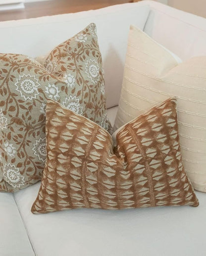 Designer Tan Beige Floral Design on Natural Linen Pillow Cover, Boho Décor - Image 6