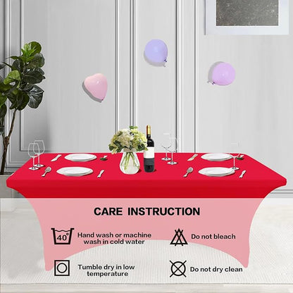 IVAPUPU 2 Pack 8FT Table Cloth for Rectangular Fitted Events Stretch Red Table - Image 5
