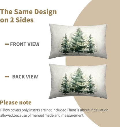 Watercolor Green Tree Throw Pillow Covers 20x12 Inch Set of 2 Green Christmas - Image 4