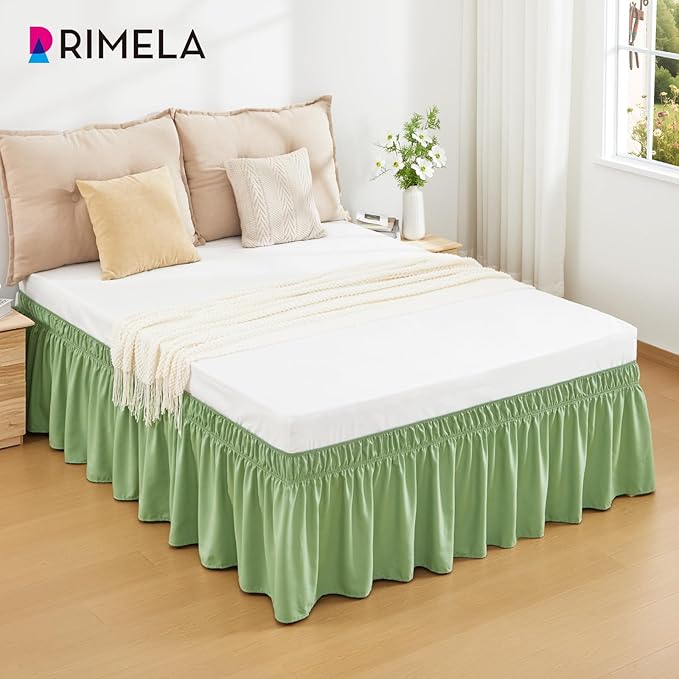 RIMELA Light Green Bed Skirt King Size 15 Inch Drop, Elastic Bed Skirting - Image 2