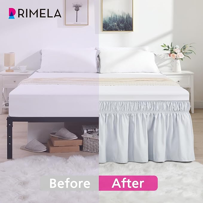 RIMELA Ice Grey Bed Skirt Queen Size 18 Inch Drop, Elastic Bed Skirting - Image 3