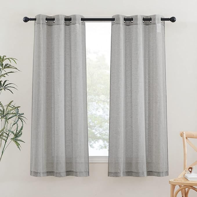 NICETOWN Linen Curtains 48 inch Length 2 Panels, Grommet Flax Semi Sheer Linen by NICETOWN