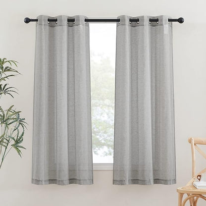 NICETOWN Linen Curtains 48 inch Length 2 Panels, Grommet Flax Semi Sheer Linen by NICETOWN