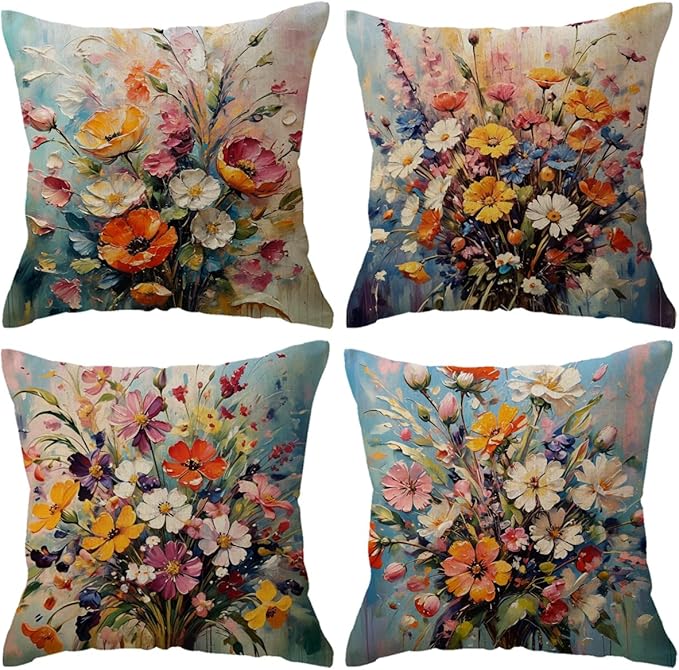 ULOVE LOVE YOURSELF Decorative Throw Pillow Case Oil Painting Floral Cushion by ULOVE+LOVE+YOURSELF