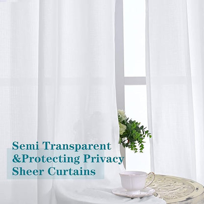 BGment White Natural Linen Look Semi Sheer 95 inch Curtains 2 Panel Set - Image 4