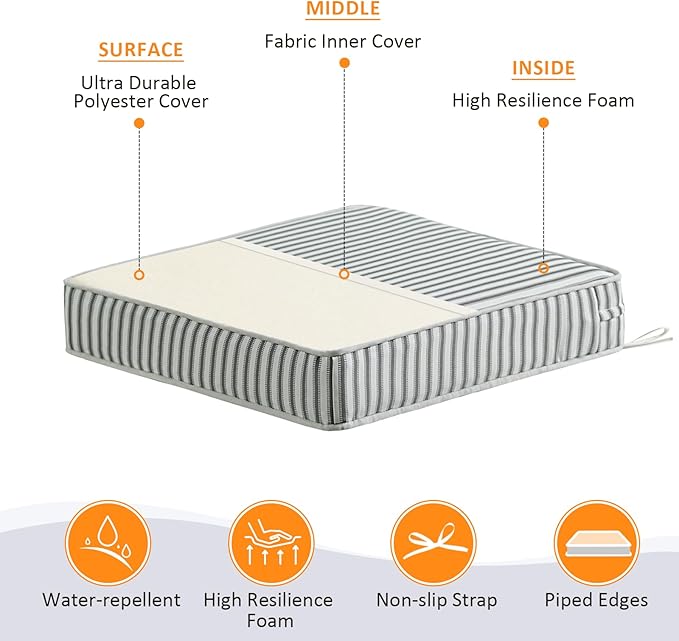 Square Corner Seat Cushions, Indoor Outdoor Water Repellent Universal Chair Pads - Image 3