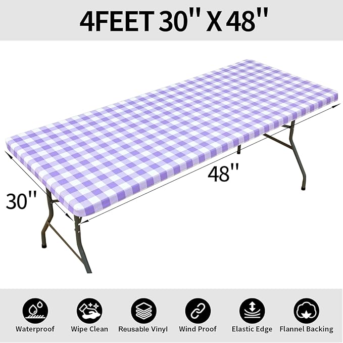 Smiry Rectangle Picnic Table Cloth, Elastic Waterproof Fitted Vinyl Tablecloths - Image 8