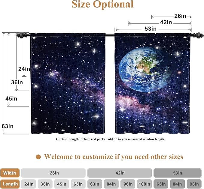 Renaiss 53 x 84 Inch Earth Galaxy Tiers Curtains - Image 6
