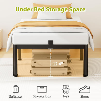 superay 14 inch twin metal bed frame with showing dimensions