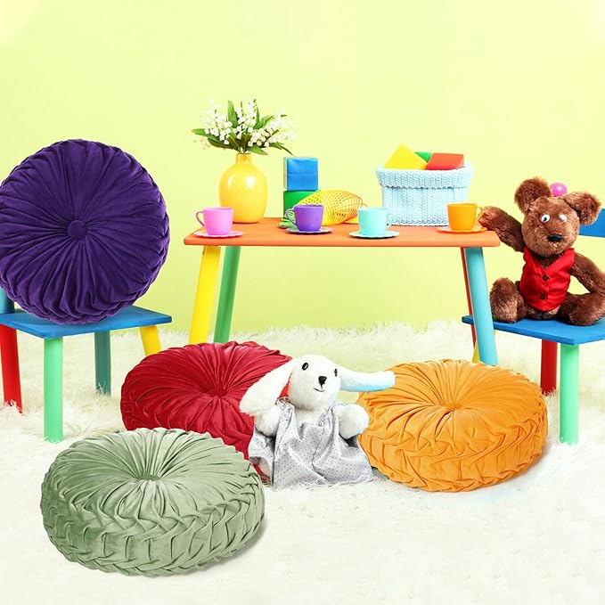 Yerliker 6 Pcs Floor Pillow Cushions 15inch Round Velvet Throw Pillows Colorful - Image 7