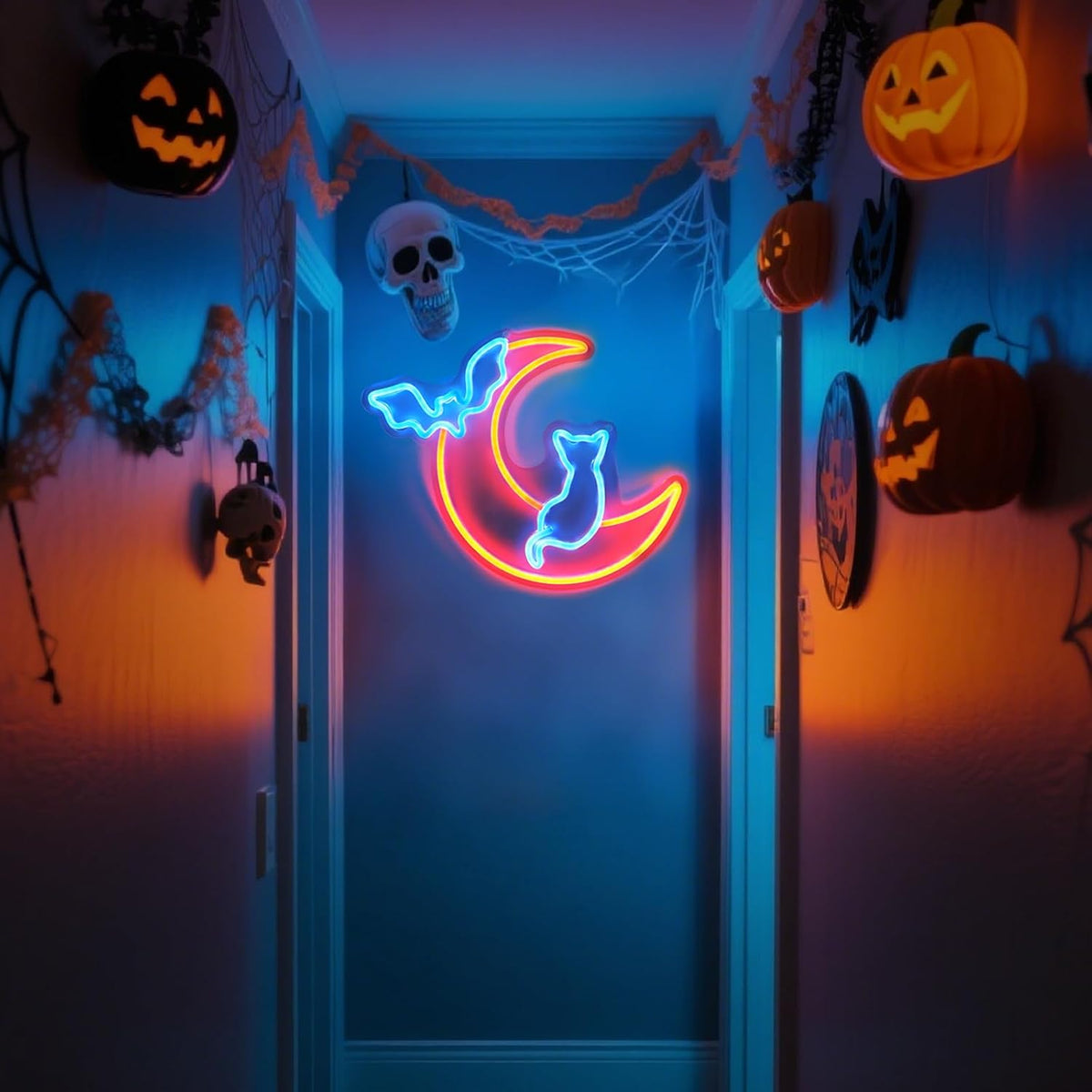 Halloween Neon Sign Wall Decor - Moon&Bat&Cat Themed Halloween LED Lights