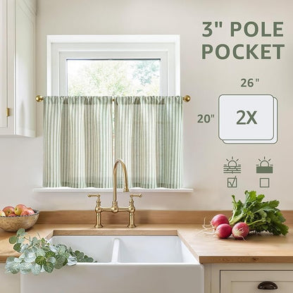 jinchan Striped Linen Kitchen Curtains 20 Inches Length Tier Curtains Farmhouse - Image 5