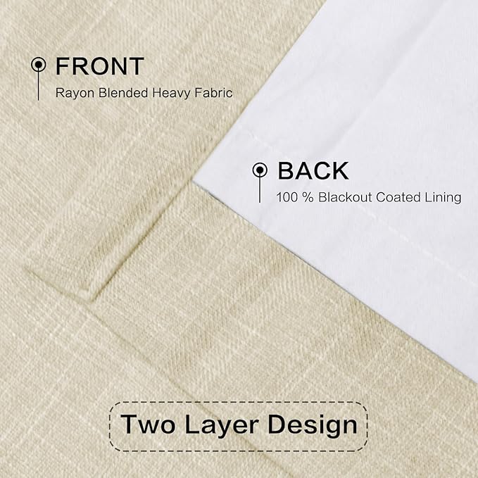 IVAPUPU Cream Beige Pinch Pleated Full Blackout Linen Curtains - Image 6