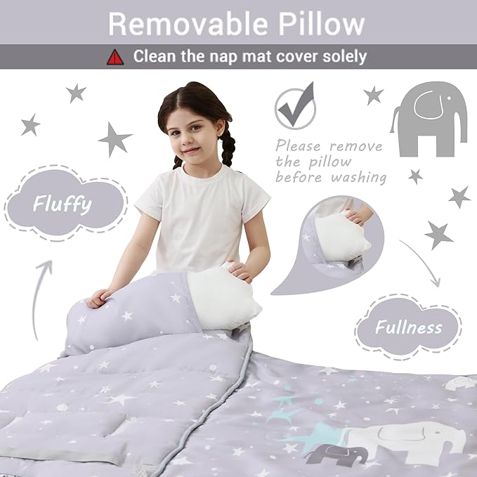 Toddler Nap Mat with Pillow and Blanket, Extra Large Rolled Napping Mats - Image 5