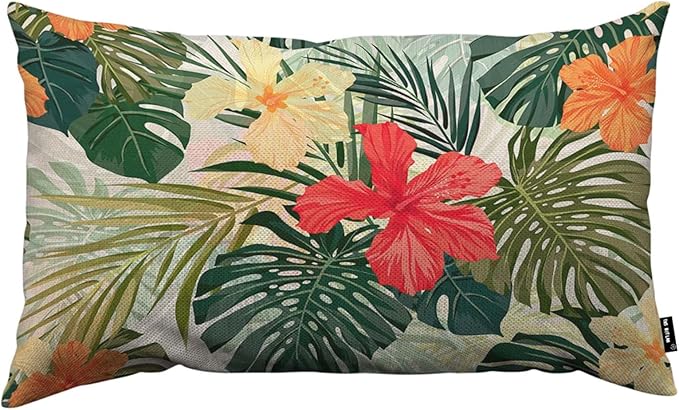 TKS MITLAN Hibiscus Flowers Pillow Cover 12x20 inch Summer Colorful Hawaiian by TKS+MITLAN
