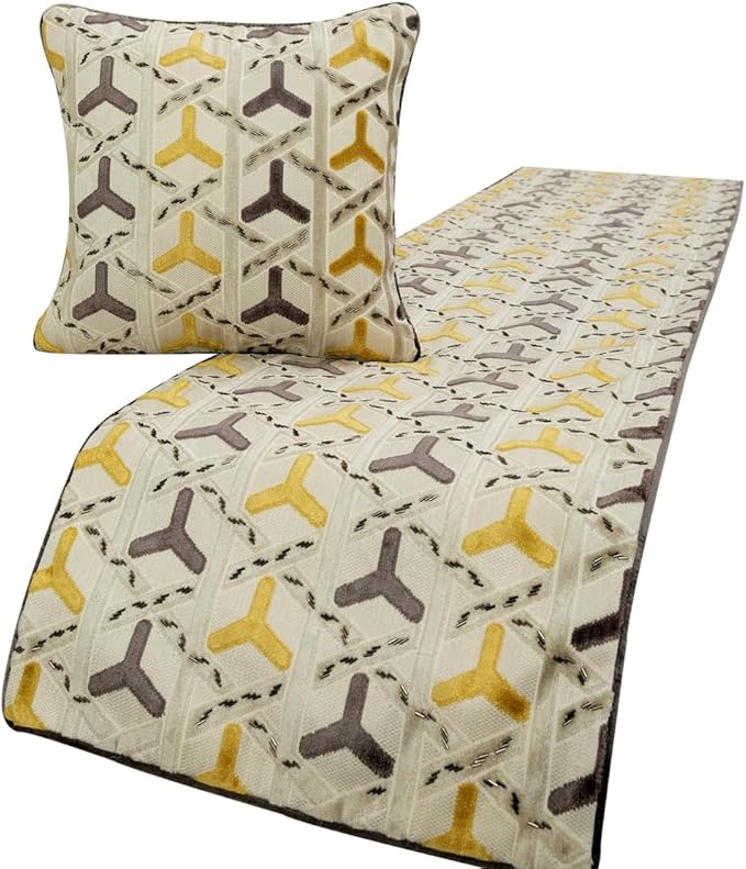 The HomeCentric King/Queen/Twin Grey & Yellow Designer Full 68"x18" Bed Runner by TheHomeCentric