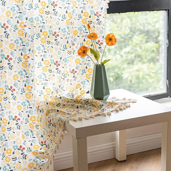 ENJOYBRIDAL Floral Curtains 84 Inch Length 2 Panels Tassel Boho Semi-Sheer - Image 6