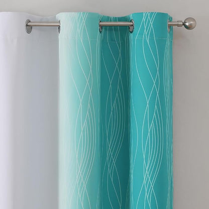 Estelar Textiler Teal and Greyish White Blackout Curtains 54 Inch Length - Image 4