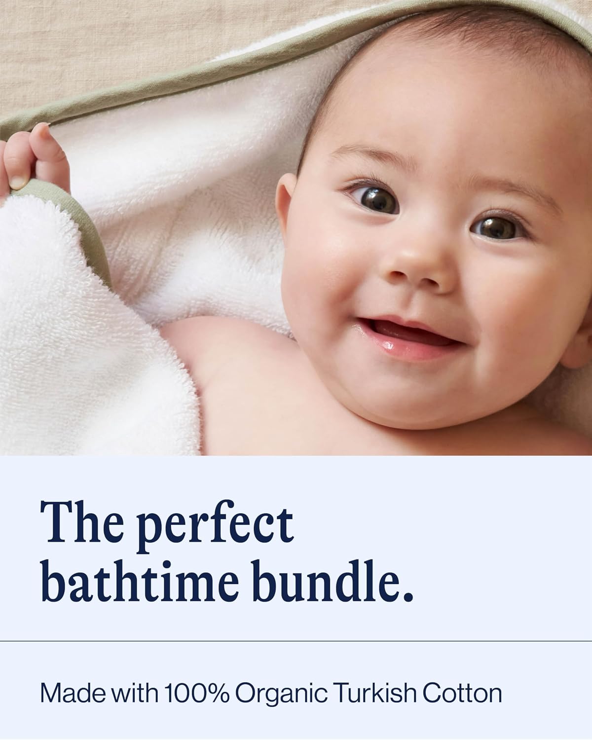 lalo hooded towel and washcloth set, 100% organic shown in use
