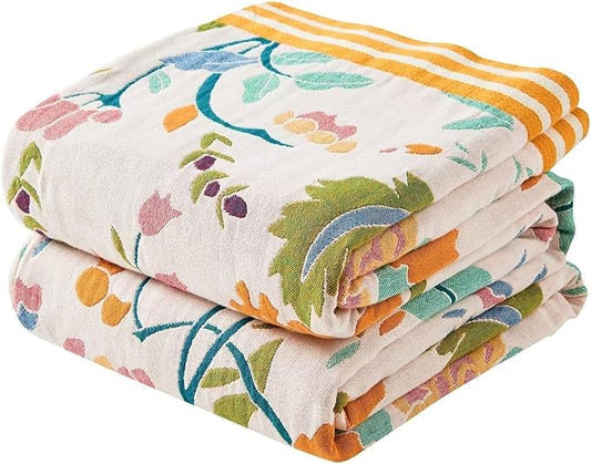 Boho Throw Blanket for Bed, 100% Cotton Soft Rustic Quilt Fall Blanket by XIBLC