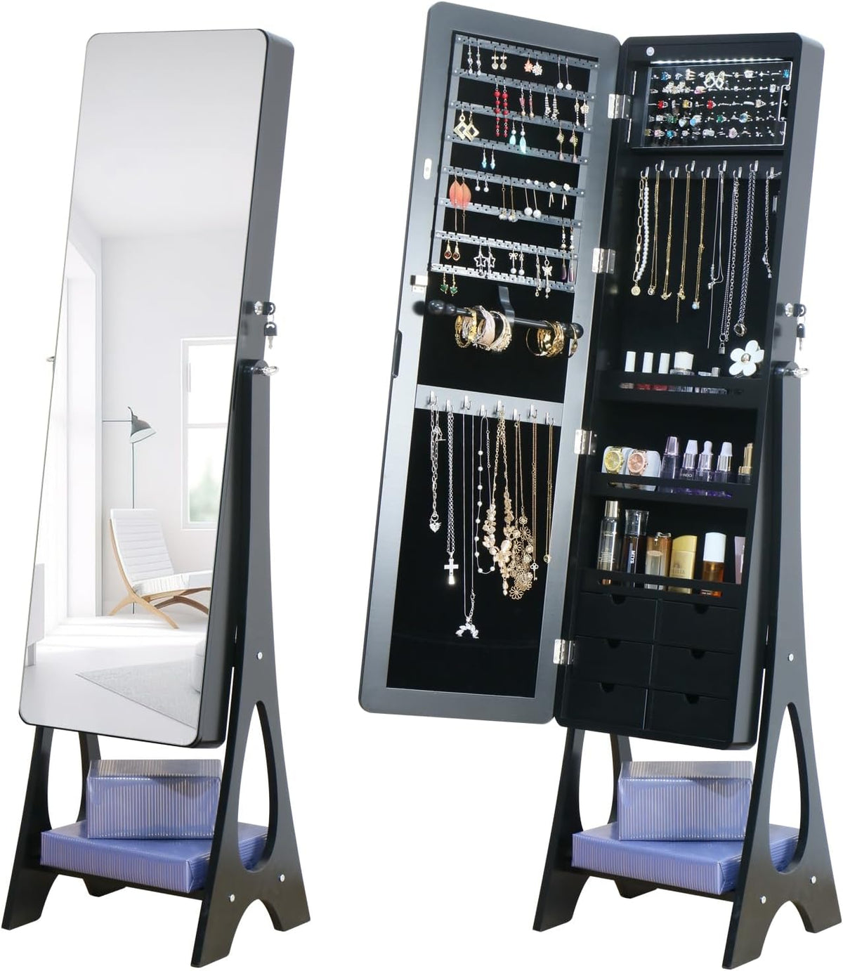 standing mirror jewelry cabinet full length mirror jewelry, main product view