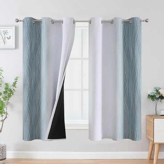 Estelar Textiler Stone Blue and Greyish White Blackout Curtains & Drapes by ESTELARTEXTILER