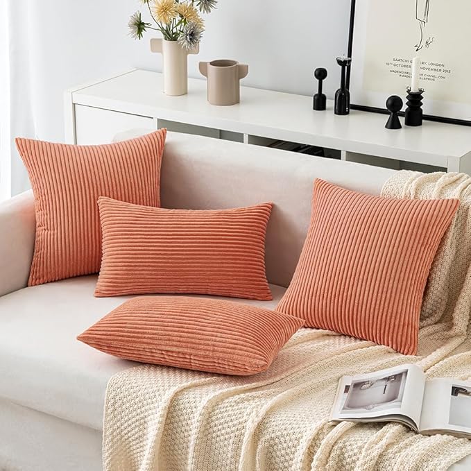 MIULEE Coral Red Corduroy Pillow Covers 16x16 Inch Set of 2 Super Soft Boho - Image 4